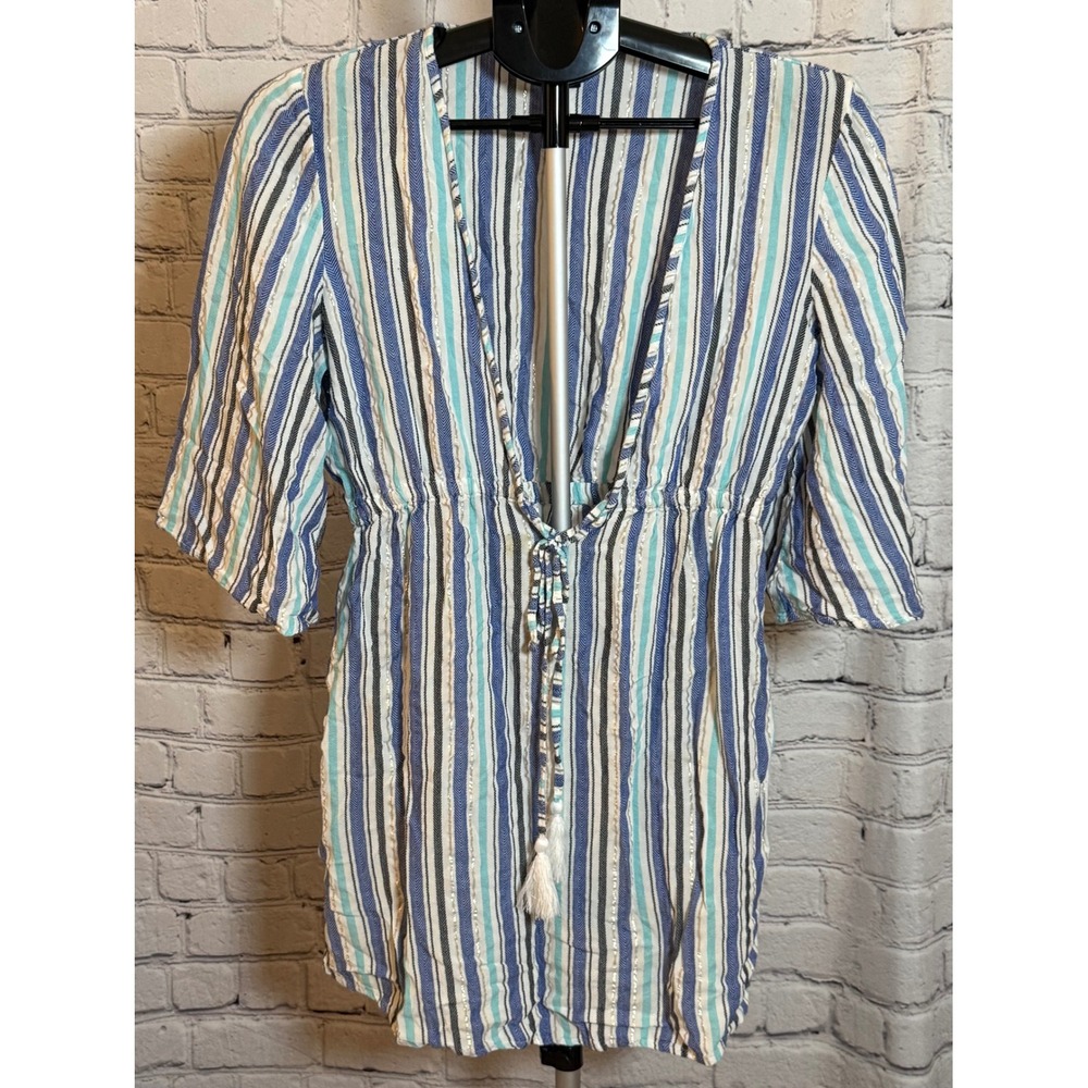 Spiaggia Dolce Blue White Striped Tassel Swim Cover Up Dress XS